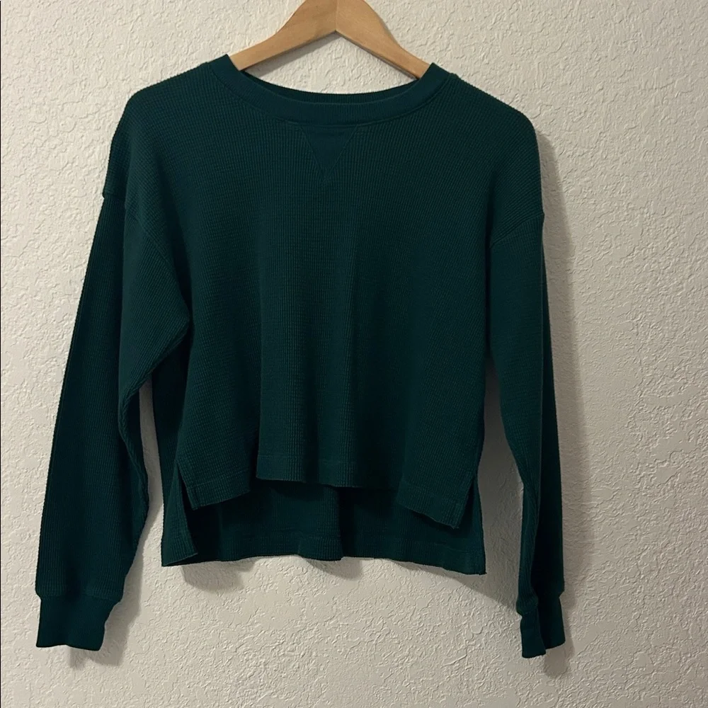 Forever 21 Emerald Green Long-sleeve Waffle Crop Top medium - Picture 3 of 7